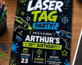Laser Tag Party Invitation, Neon Birthday Party Invite, Glow laser tag birthday, Laser Party, Laser Tag Birthday, Editable Canva Template