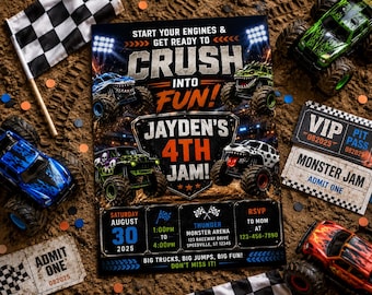 Monster Truck Birthday Invitation Editable Template, Invite, Truck Party Invite, Boy Birthday Invitation Digital Download