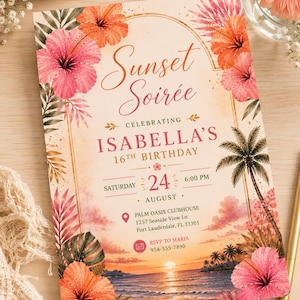 Sunset Soirée Summer Party Invitation for Print and Mobile (Editable Canva, Digital Download)