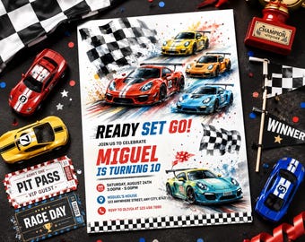 Race Car Birthday Invitation, Racecar Party, Racing Party, Sport Race Car Invite, Boys Invitation, Car Birthday, Editable Canva Template