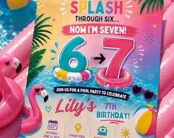 Six Seven Pool Party Invitation, Swim Party Invite, I was 6 now I'm 7 Party Invite, 6 7 Meme Invite, Kids Birthday Invite, Digital Download