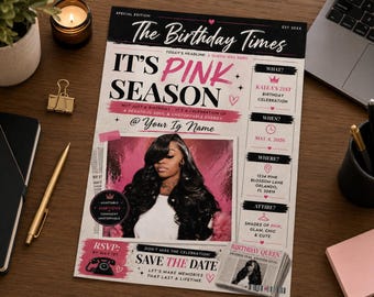 Newspaper Birthday Flyer Template, Digital Birthday Invitation, Birthday Itinerary, Custom Newspaper Newsletter, DIY text, Instant Download