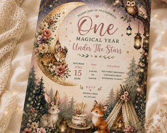 Boho Woodland Girl First Birthday Invitation | Editable Floral Woodland Invite|Printable Girls Birthday Invitation Template |Boho