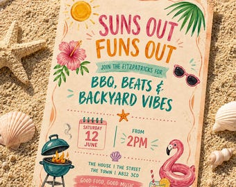 BBQ, Beats & Backyard Vibes Party Invitation | Summer Gathering | Editable Template