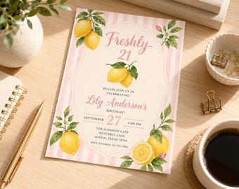 Freshly 21 Birthday Party Invite | Pink & Yellow Lemon Invitation