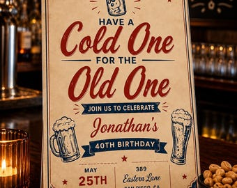Beer Birthday Invitation | Cold One for the Old One| Cheers Party Invite | Canva Template | 30th 40th 50th 60th | Digital Download