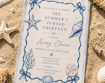 The Summer I Turned Pretty Birthday Invitation Coastal Birthday Invite Beach Party (Editable Printable Template), BDY008