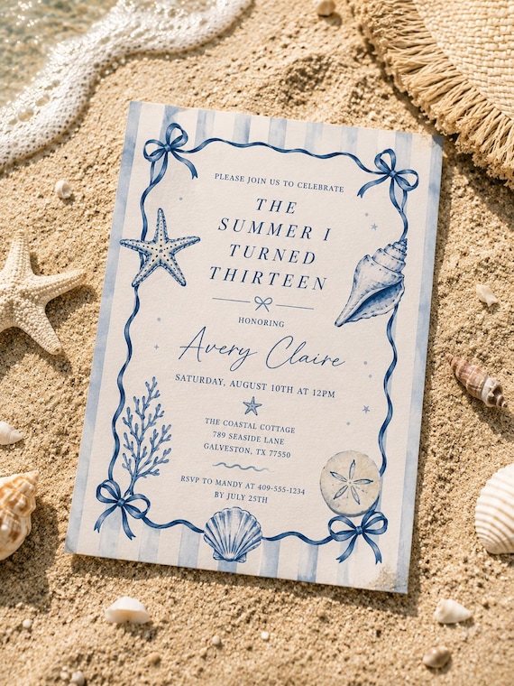 The Summer I Turned Pretty Birthday Invitation Coastal Birthday Invite Beach Party (Editable Printable Template), BDY008