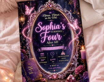 Enchanted Mirror Birthday Invitation Template | Fairy Princess Birthday Party Invite | Magical Butterfly Celebration digital download
