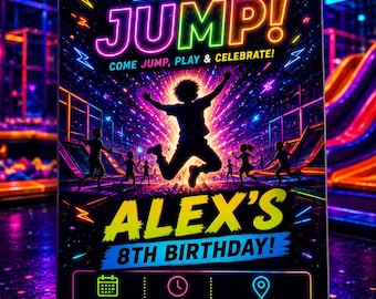 Trampoline Park Birthday Invitation, Jump Party Invite, Editable Canva Template, Kids Birthday Digital Invite, Instant Download