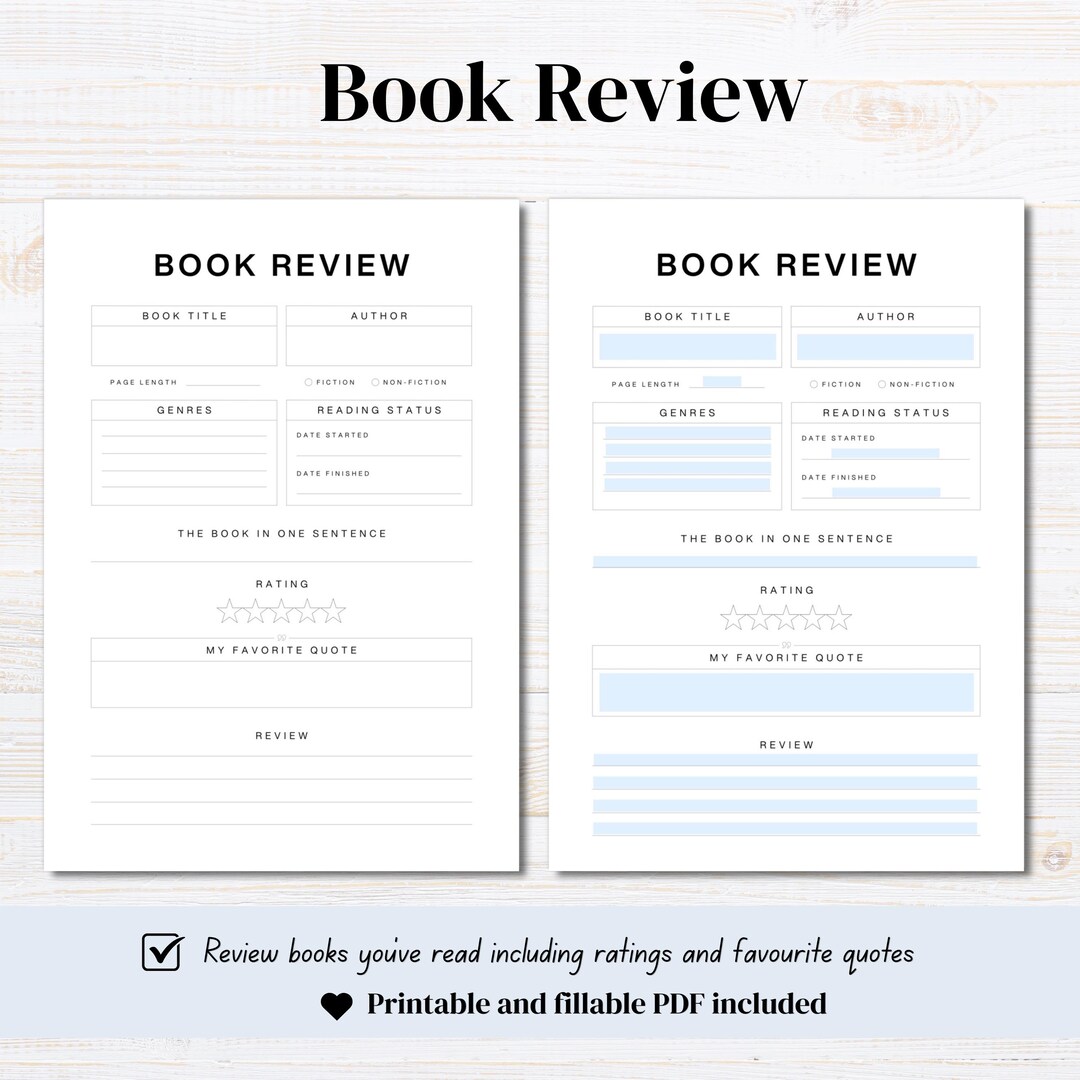 Book Review Printable &amp; Fillable PDF | Reading Journal Tracker (digital ...