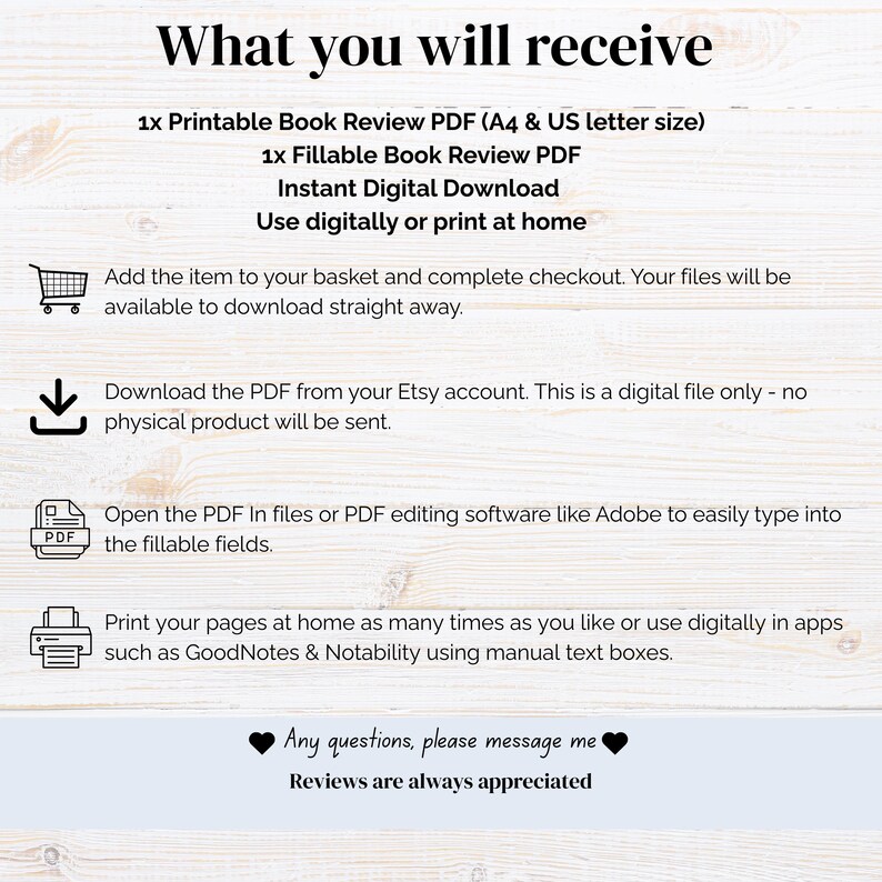 Book Review Printable & Fillable PDF | Reading Journal Tracker (digital ...