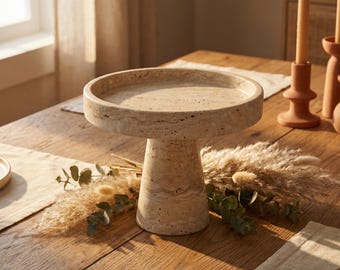 トラバーチン製台座スタンド｜天然石製ケーキスタンド｜ボヘミアン風ホームデコレーションライザー