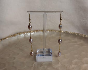 Boucles d'oreilles en forme de larme de perles d'eau douce roses