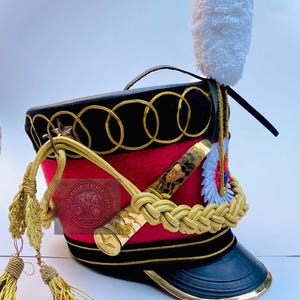 Napoleonic Shako Helmet – French Imperial Military Hat with White Plume, Gold Braid