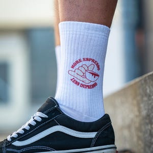 more espresso less depresso I Bedruckte Socke more Espresso I Geschenk für Weihnachten, Geburtstag, Freunde, Valentinstag I Geschenkidee