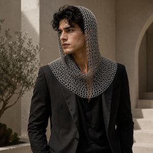 Capuche Cotte de Mailles Femme Argent Accessoire Mode Festival Rave Style Gothique Élégant