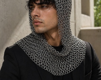 Chainmail kap zilveren metalen zendspoel festival rave outfit statement hood gotische mode