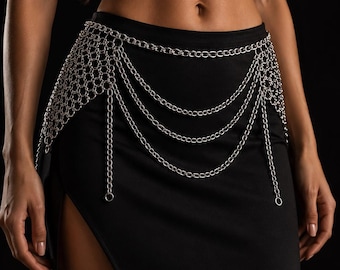 Silver Chainmail Waist Belt, Gothic Hip Chain, Feminine Festival Accessory, Belly Chains | Custom Size
