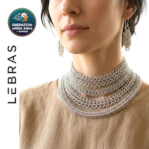 Conjunto de collar y gargantilla de malla metálica en capas de plata / Joyería de metal hecha a mano / Accesorio para cosplay y LARP