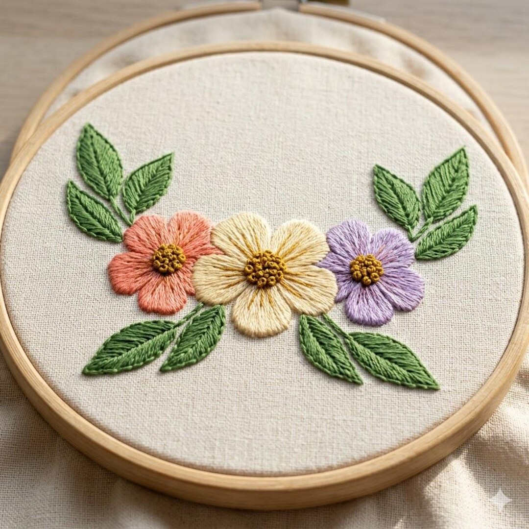 Wildflowers and Green Leaves Hand Embroidery Pattern Digital Download ...