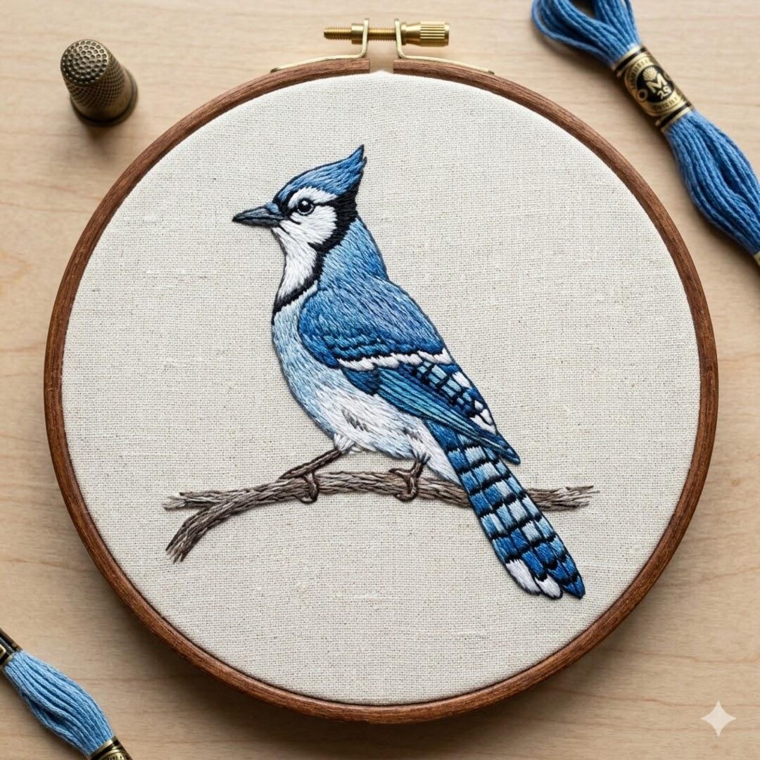 Blue Jay Fly Pattern Blue Jay Bird Hand Embroidery Pattern, Botanical Wildlife Bluebird ...