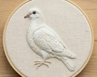 Weiße Taube Hand Stickmuster, Taube Vogel Stickmuster, PDF Sofort-Download