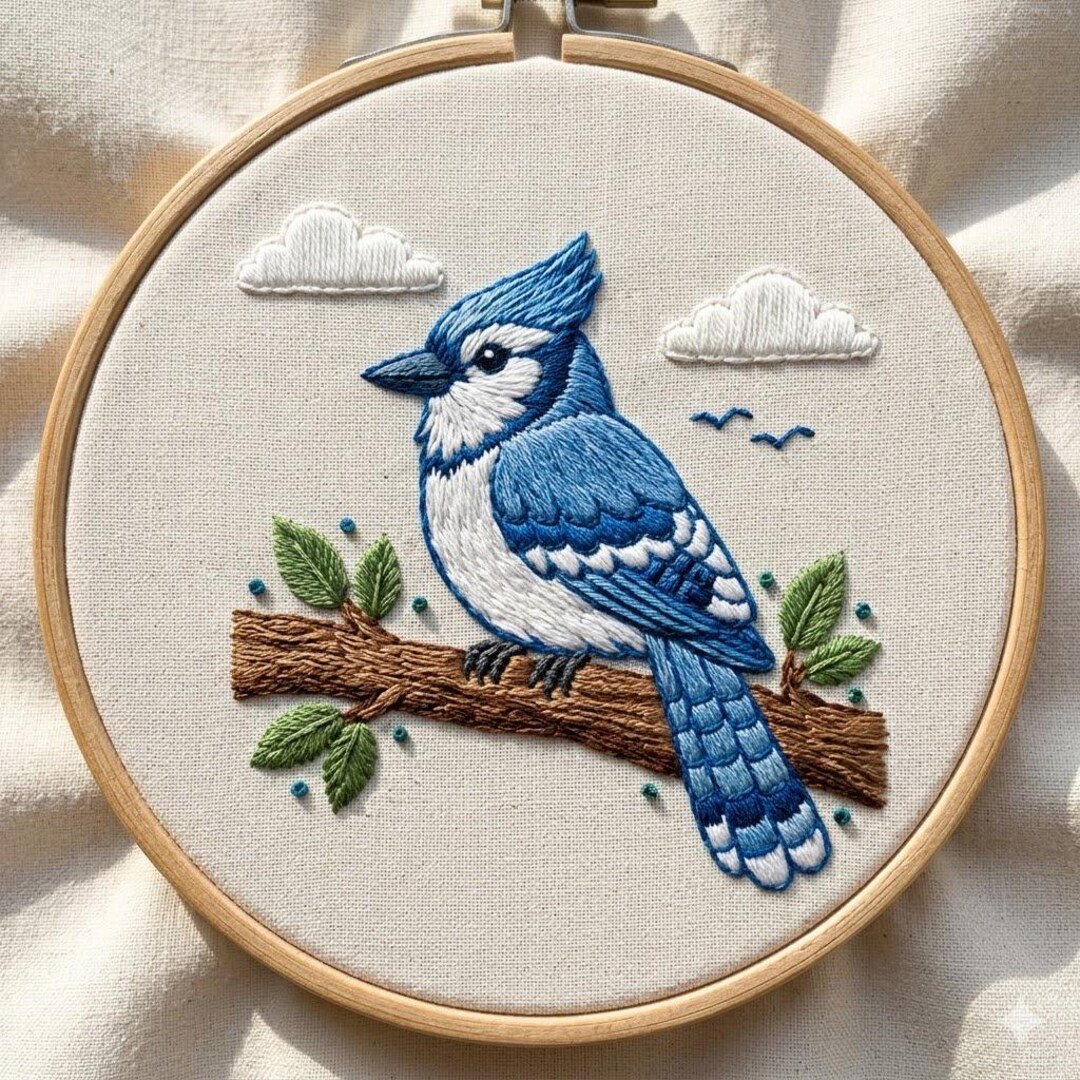 Blue Jay Hand Embroidery Pattern, Blue Jay Bird Design PDF Instant ...