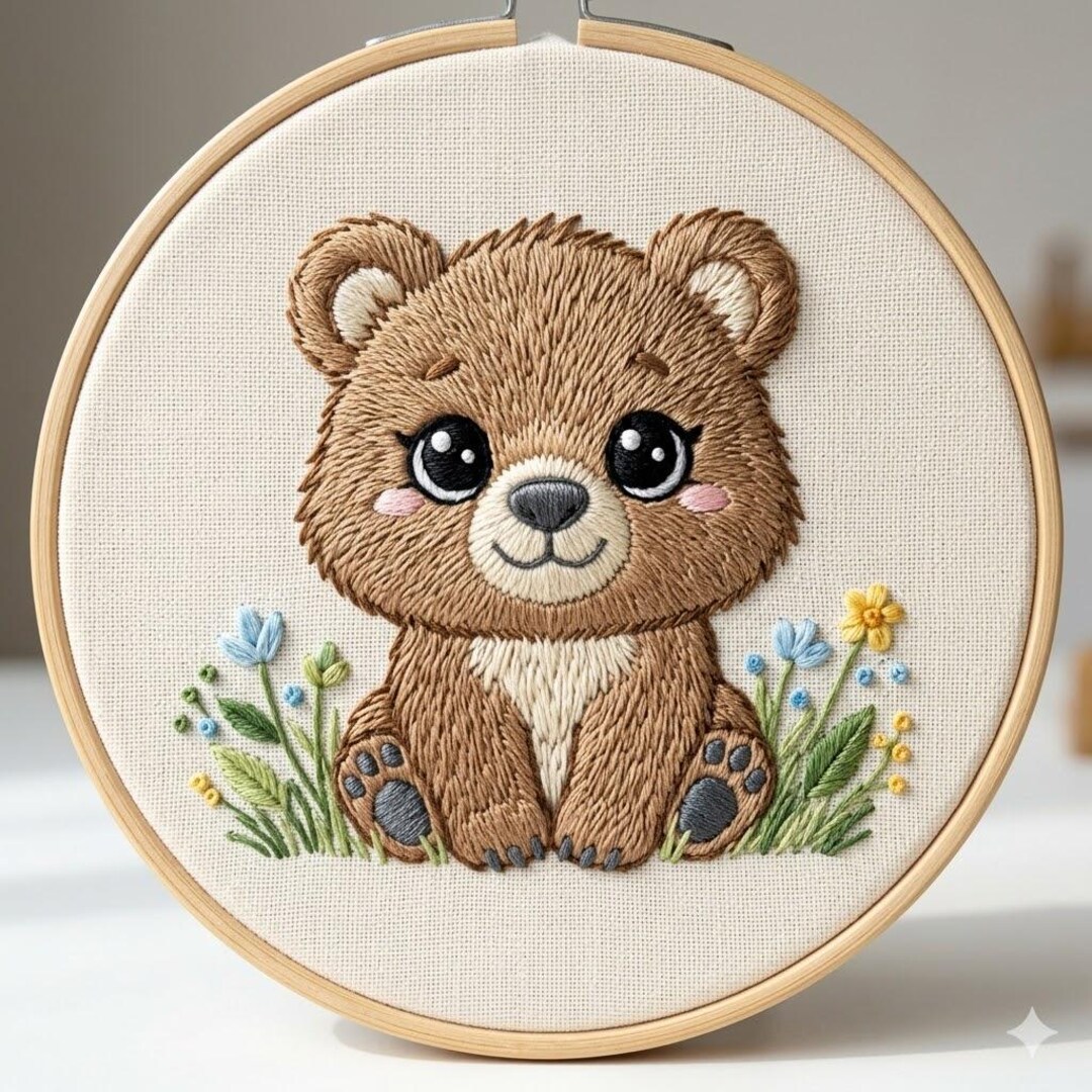 Hand Cub Vector Little Cub Hand Embroidery Pattern, Garden Cub Embroidery PDF Instant ...