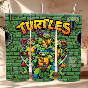 ninja turtles digital wrap file, tmnt tumbler wrap png, cartoon turtles sublimation design, 90s cartoon themed tumbler, 20oz skinny tumbler design, instant download png wrap, kids tumbler gift idea, retro ninja turtle art, printable tumbler sublimation file, colorful cartoon tumbler wrap, turtle characters digital design, high resolution png wrap, fun sublimation design for kids, digital tumbler wrap template, nostalgic 90s cartoon png, creative cartoon tumbler art, sublimation png for mugs and