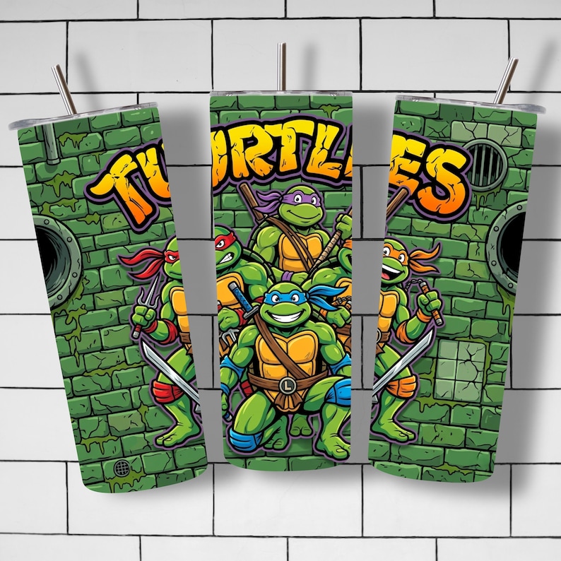 turtles tumbler png wrap, ninja turtles cartoon design file, sublimation wrap for 20oz tumbler, digital download cartoon png, retro 90s tumbler design, kids gift tumbler wrap, colorful turtle characters png, tmnt inspired tumbler design, printable sublimation wrap file, high resolution cartoon png, instant download tumbler file, creative cartoon wrap design, ninja turtle themed png, fun kids tumbler sublimation, digital artwork for crafting, 20oz skinny tumbler template, nostalgic cartoon tumble