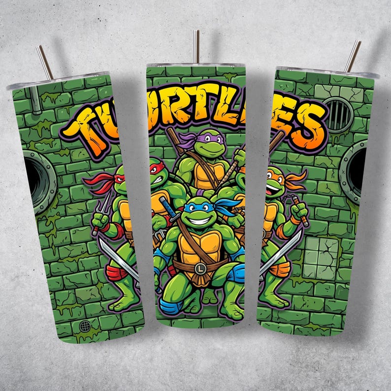 turtles cartoon tumbler wrap, ninja turtle inspired design png, 20oz tumbler sublimation wrap, retro cartoon png file, instant download digital wrap, kids cartoon tumbler design, tmnt style tumbler wrap, 90s nostalgia tumbler png, colorful wrap for tumbler, digital png sublimation file, printable tumbler wrap design, turtle character wrap png, fun kids gift design, cartoon sublimation art file, high quality tumbler png, 20oz skinny wrap template, download tumbler design instantly, vibrant cartoo