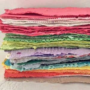 Handmade Paper - Wabi Sabi - “seconds” - Recycled - bargain box - grab bag - assorted colors - textured  - deckle edges -  5 1/2" X 8 1/2" -