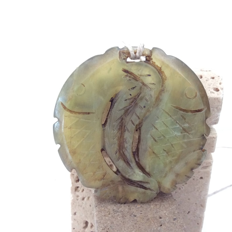 Hand Carved Chinese Jade Double Fish pendant Vintage create something sensational!