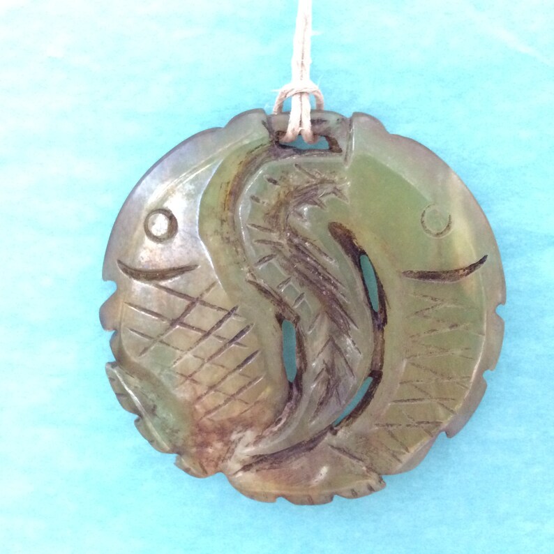 Hand Carved Chinese Jade Double Fish pendant Vintage create something sensational!