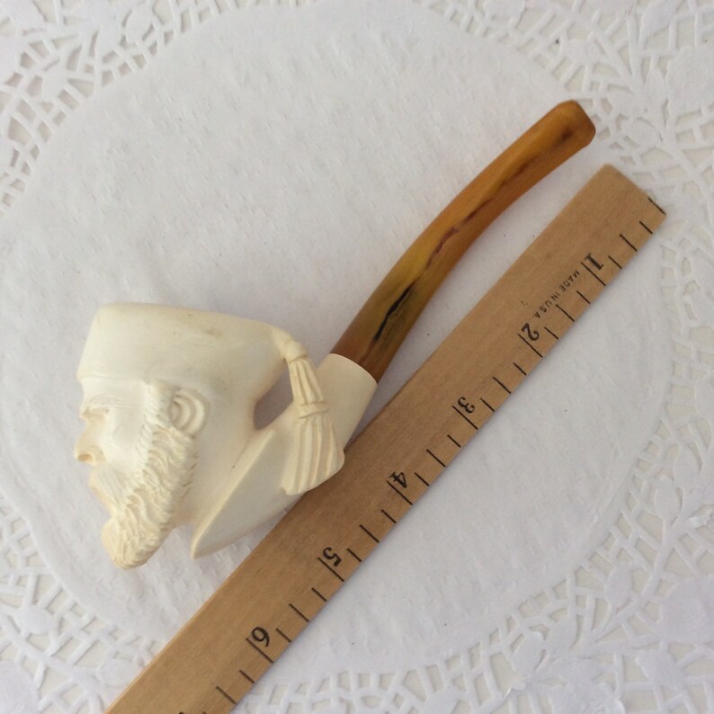 carved smoking pipe gift idea Turkish amber Bakelite stem Meerschaum Pipe