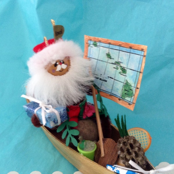 Hawaiian Santa - Christmas Ornament - Santa in a Canoe - Mele Kalikimaka - pineapple - collectible - gift idea - Champagne on ice - Tennis
