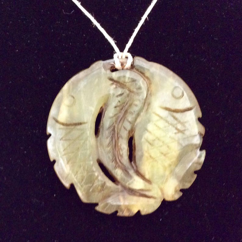 Hand Carved Chinese Jade Double Fish pendant Vintage create something sensational!