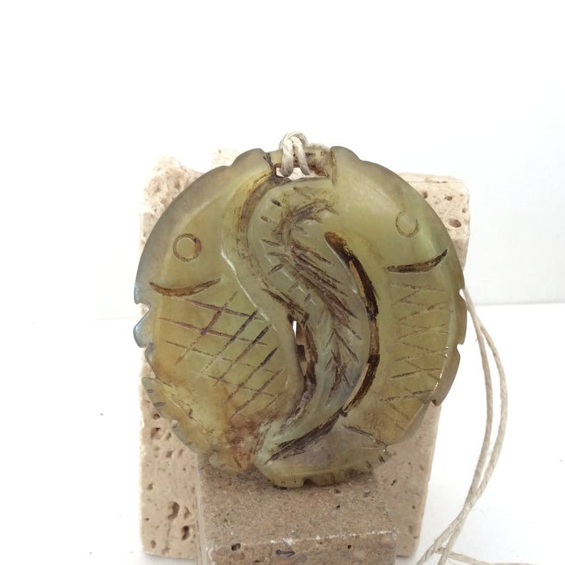 Hand Carved Chinese Jade Double Fish pendant Vintage create something sensational!