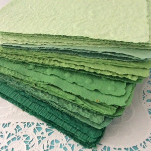 Recycled Paper - textured paper - Shades of Green - Handmade Paper - Paper for Collage - Paper Pack - Upcycled - pick the amount you  want