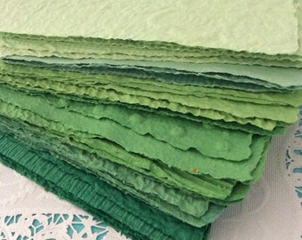 Green Handmade Recycled Paper Pack: Textured Collage Paper