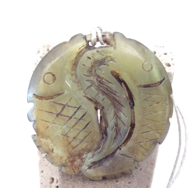 Hand Carved Chinese Jade Double Fish pendant Vintage create something sensational!