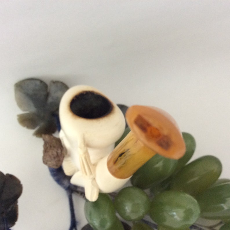 carved smoking pipe gift idea Turkish amber Bakelite stem Meerschaum Pipe