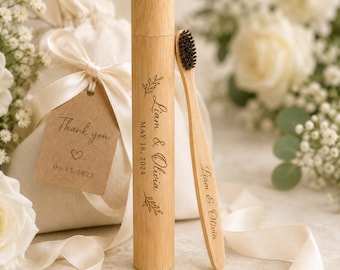 Personalized Engraved Bamboo Natural Horse Hair Toothbrush,Eco Friendly Travel case,Self care,Unique Family Gift,Wedding Keepsake Box,couple