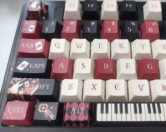 Alice in Wonderland Keycap Set, Piano Keys, Retro Keycap