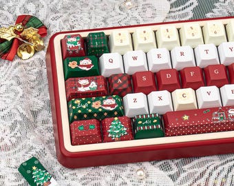 Adorable Santa Claus Keycap - 144-Key PBT Dye-Sublimated Keycaps, Christmas Tree and Snowman Winter Holiday Theme