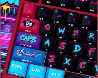 Graffiti PBT Keycap Set – Street Art Design for Mechanical Keyboards。120+/73keys