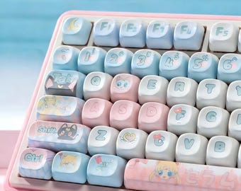 Sailor Moon Themed Custom Keycaps | Cute Anime Style | 130-Key Mechanical Keyboard Keycap Set