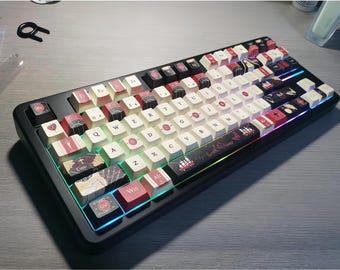 Gothic Religious Keycap Set | 131-Key Cherry MX Height  | Red, Black, and White Catholic Cross Keycaps