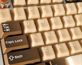 Retro Coffee Keycap Set | 164 PBT Dye-Sublimated Keycaps for Mechanical Keyboards | Retro Brown & Cream Colors